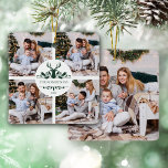 Moderne Weihnachtsfamilie 5 FotoCollage Keramikornament<br><div class="desc">Dieses moderne personalisierte Weihnachtsschmuck besteht aus 4 Fotos auf der Vorderseite und einem auf der Rückseite,  mit Hirschgeweih und heiligen Blätter,  die den Namen und das Jahr auf der Vorderseite darstellen.</div>