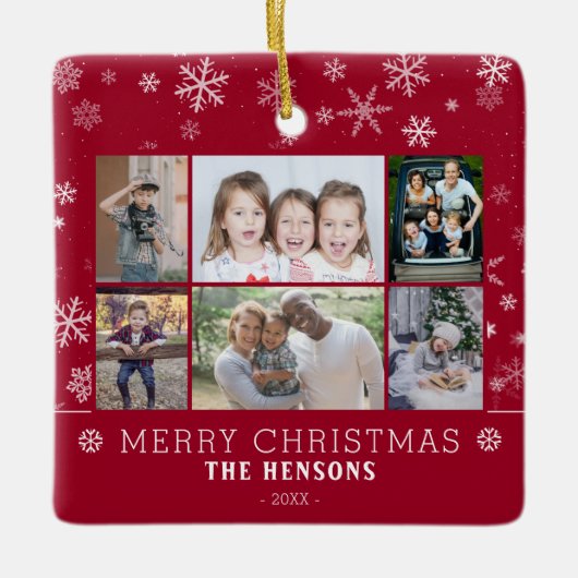 Moderne Weihnachtsfamilie 6 FotoCollage Keramikornament (Vorderseite)