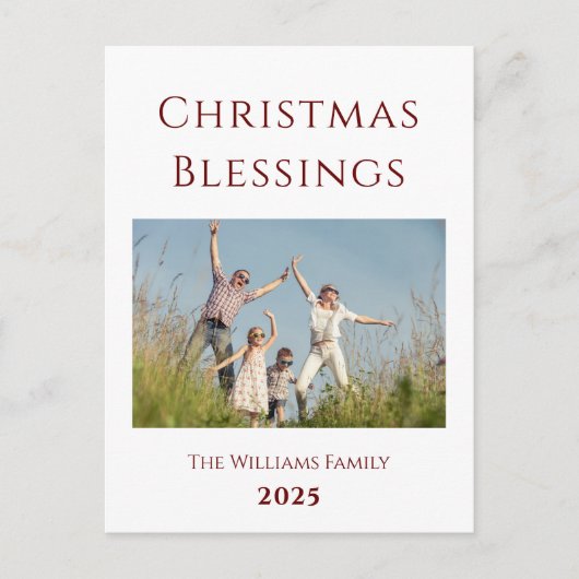 Moderne Weihnachtsfamilie Foto Urlaub Postkarte (Vorderseite)