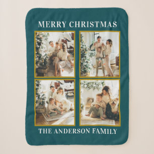 Moderne Weihnachtsfamilie FotoCollage Aquamarin Sherpadecke