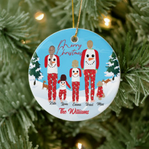 Moderne Weihnachtsfamilie mit 5 Personalisierten K Keramik Ornament