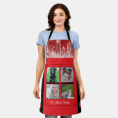 Moderne Weihnachtsfamilie Name Foto Collage Red Schürze (Getragen)