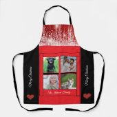 Moderne Weihnachtsfamilie Name Foto Collage Red Schürze (Vorderseite)