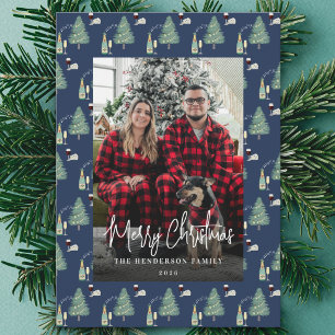 Moderne Weihnachtsfamilienfoto Boho Baum Wein Musi Feiertagskarte