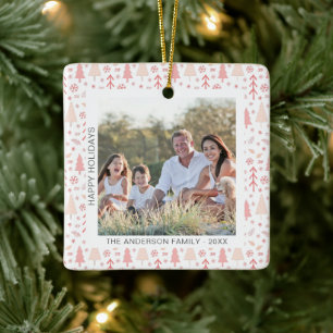 Moderne Weihnachtsfamilienfoto Keramikornament
