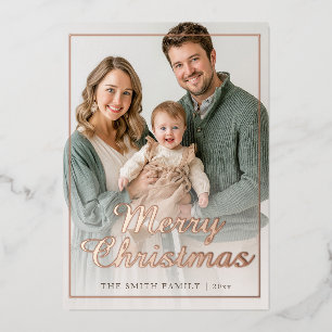 Moderne Weihnachtsfamilienfotos mit Roségoldfolie Folien Feiertagskarte