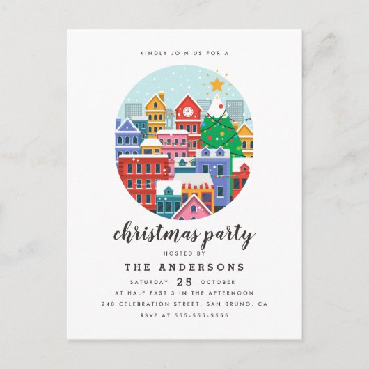 Moderne Weihnachtsfeier Einladungspostkarte (Vorderseite)