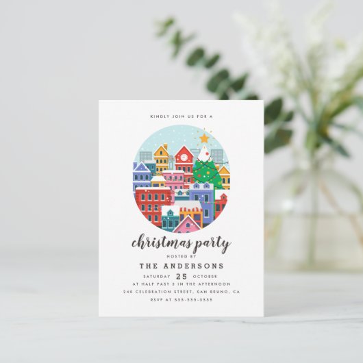 Moderne Weihnachtsfeier Einladungspostkarte (Stehend Vorderseite)