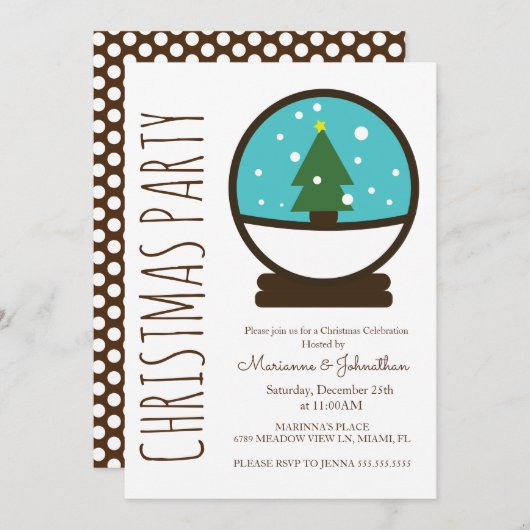 Moderne Weihnachtsfeier Snowglobude Einladung (Vorne/Hinten)
