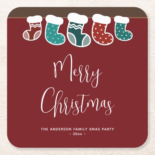 Moderne Weihnachtsfeier Strumpf Rechteckiger Pappuntersetzer (Vorderseite)