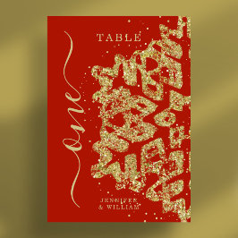 Moderne Weihnachtsfeiertage Hochzeit Gold Rot Tischnummer