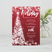MODERNE Weihnachtsfeiertage Open House Party Red Einladung (Stehend Vorderseite)
