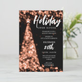 MODERNE Weihnachtsfeiertage Open House Rose Gold Einladung (Stehend Vorderseite)