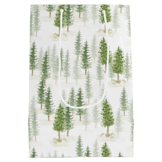 Moderne Weihnachtsfeiertage Pine Trees Mittlere Geschenktüte (Rückseite)