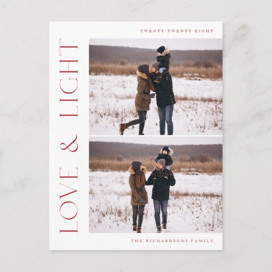 Moderne Weihnachtsferien mit zwei Fotos Postkarte (Vorderseite)