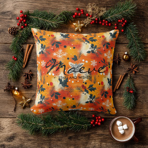 Moderne Weihnachtsfoliage – Warme Festtagsabstrakt Kissen