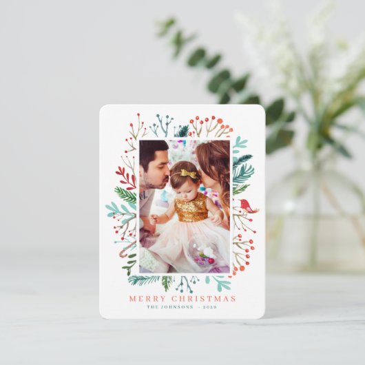 Moderne Weihnachtsfolien Feiertagskarte (Stehend Vorderseite)