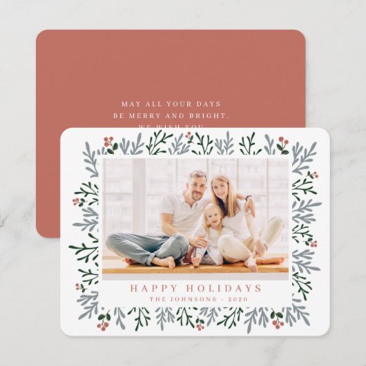 Moderne Weihnachtsfolien und Berries Botanisch Feiertagskarte (Vorne/Hinten)