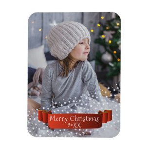 Moderne Weihnachtsfoto / rote Bandsterne Magnet