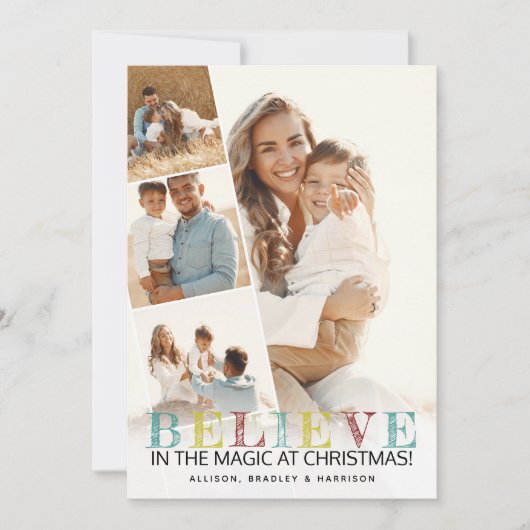 Moderne Weihnachtsfotografie "BELIEVE" Feiertagskarte (Vorderseite)