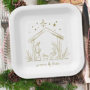 Moderne Weihnachtsgeburt Frieden Liebe religiös Pappteller