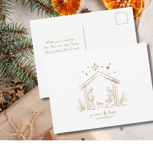 Moderne Weihnachtsgeburt Frieden Liebe religiös Postkarte