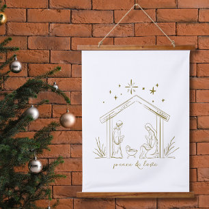 Moderne Weihnachtsgeburt Frieden Liebe religiös Wandteppich Mit Holzrahmen