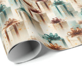 Moderne Weihnachtsgeschenke aus Grün und Gold Geschenkpapier (Rolleneckpunkt)