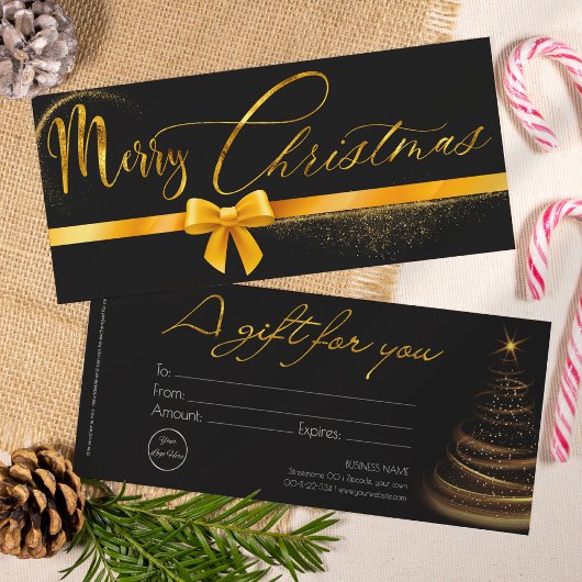 Moderne Weihnachtsgeschenke in Schwarz und Gold Einladung