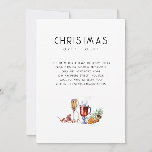 Moderne Weihnachtsgetränke im Open House Einladung (Vorderseite)
