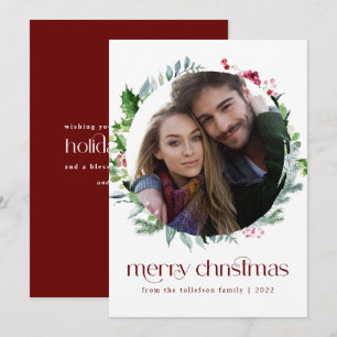 Moderne Weihnachtsgirlande Efeu Beeren Foto Feiertagskarte