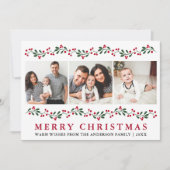 Moderne Weihnachtsgrün Berries 3 Foto Feiertagskarte (Vorderseite)