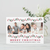 Moderne Weihnachtsgrün Berries 3 Foto Feiertagskarte (Stehend Vorderseite)
