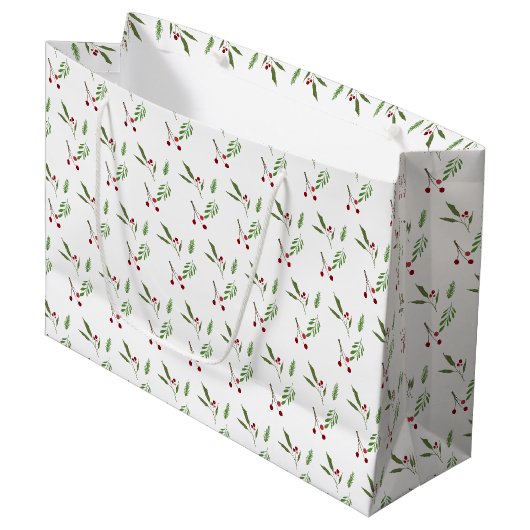 Moderne Weihnachtsgrün Botanische Beere Große Geschenktüte (Vorderseite Schrägansicht)