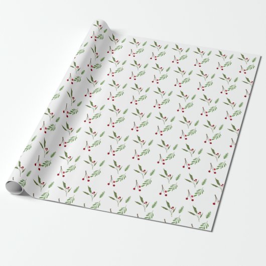 Moderne Weihnachtsgrün Botanisches Berry Geschenkpapier (Ungerollt)