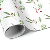 Moderne Weihnachtsgrün Botanisches Berry Geschenkpapier (Rolleneckpunkt)