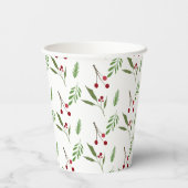 Moderne Weihnachtsgrün Botanisches Berry Pappbecher (Rückseite)