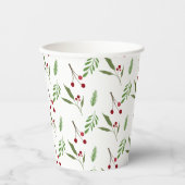 Moderne Weihnachtsgrün Botanisches Berry Pappbecher (Vorderseite)
