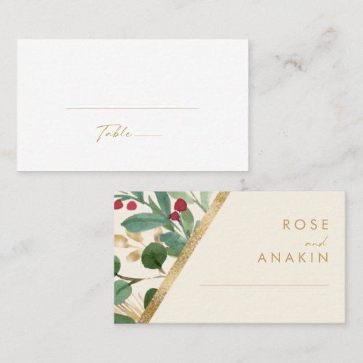 Moderne Weihnachtsgrün | Cream Flat Wedding Platzkarte (Vorne/Hinten)