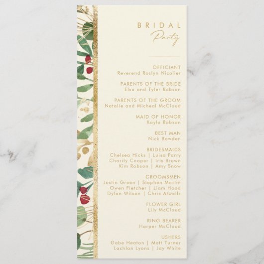 Moderne Weihnachtsgrün | Cream Wedding Program Programm (Rückseite)