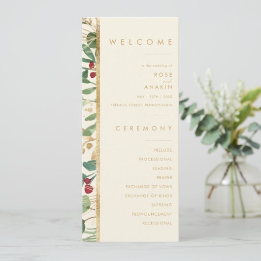 Moderne Weihnachtsgrün | Cream Wedding Program Programm (Stehend Vorderseite)