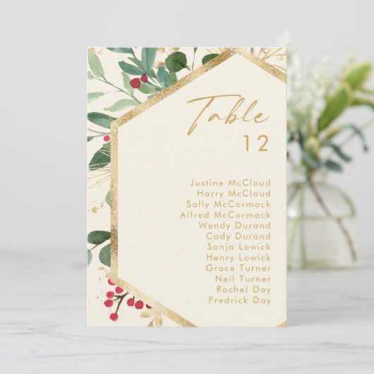 Moderne Weihnachtsgrün Creme Tischnummer Chart (Stehend Vorderseite)