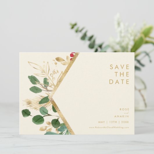 Moderne Weihnachtsgrün | Horizontal Save The Date (Stehend Vorderseite)