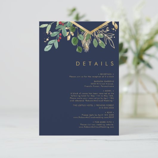 Moderne Weihnachtsgrün | Navy Details Begleitkarte (Stehend Vorderseite)