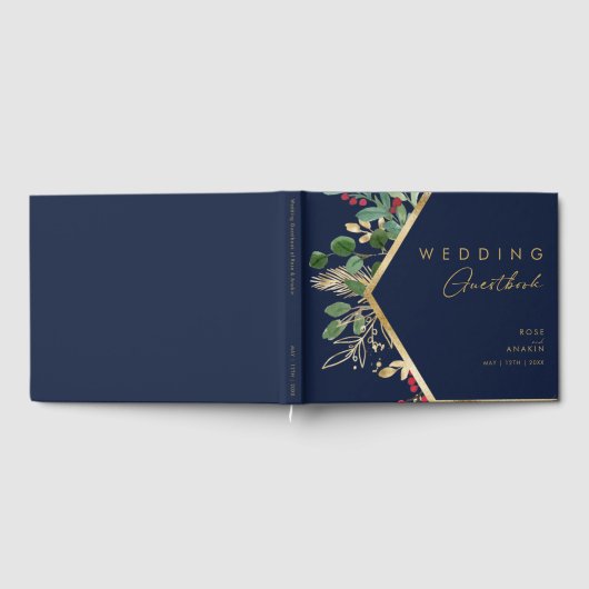 Moderne Weihnachtsgrün | Navy Guest Book Gästebuch (Voll)