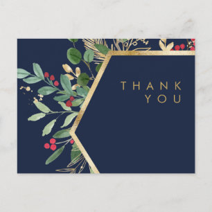 Moderne Weihnachtsgrün Navy Hochzeit danke Postkarte