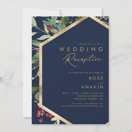 Moderne Weihnachtsgrün Navy Hochzeitsempfehlung Einladung (Vorderseite)