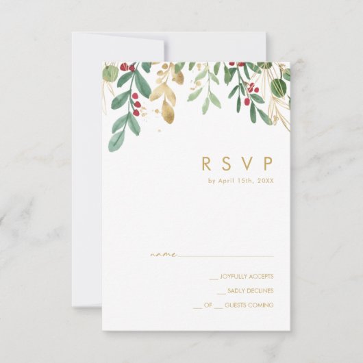 Moderne Weihnachtsgrün | Navy RSVP Card (Vorderseite)