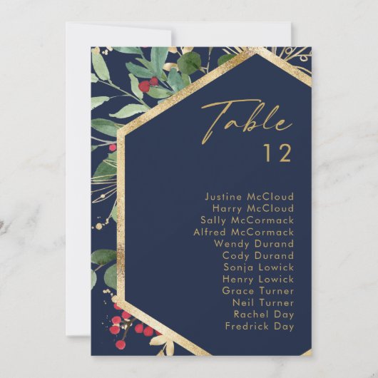 Moderne Weihnachtsgrün Navy Tischnummer Chart (Vorderseite)