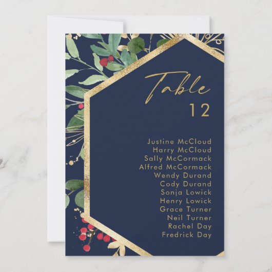 Moderne Weihnachtsgrün Navy Tischnummer Chart (Rückseite)